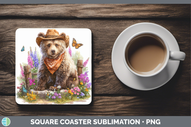Grizzly Bear Square Coaster Woodland Bandana Summer Sublimat