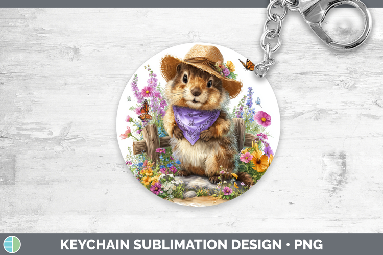Groundhog Keychain Woodland Bandana Summer Sublimation Keyri