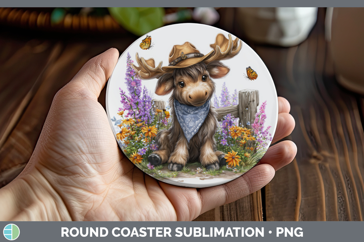 Moose Round Coaster Woodland Bandana Summer Sublimation Coas