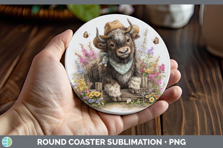 Musk Ox Round Coaster Woodland Bandana Summer Sublimation Co