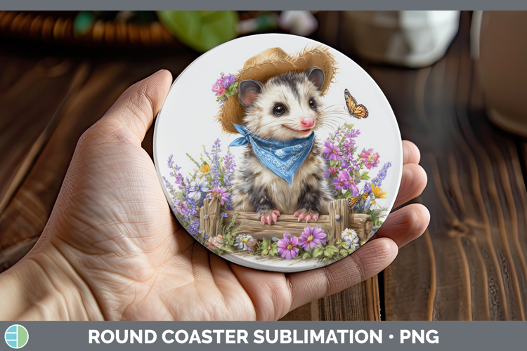 Opossum Round Coaster Woodland Bandana Summer Sublimation Co