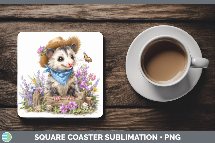 Opossum Square Coaster Woodland Bandana Summer Sublimation C
