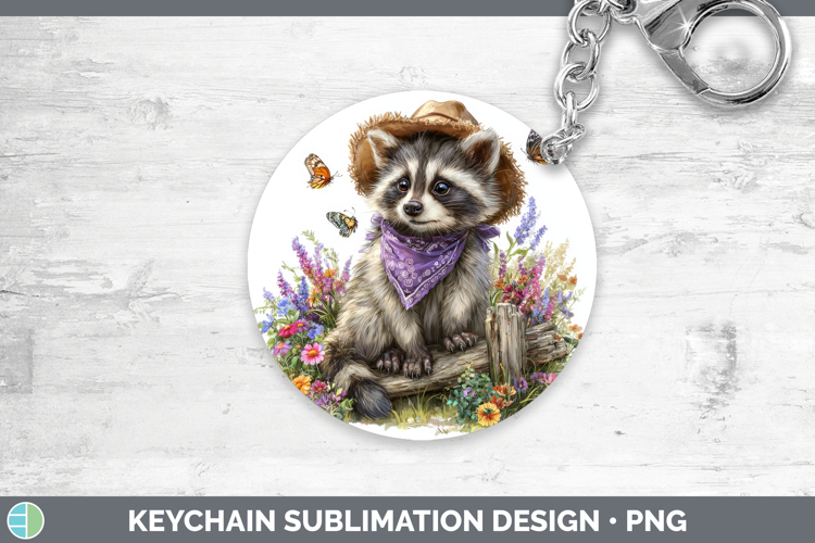 Raccoon Keychain Woodland Bandana Summer Sublimation Keyring