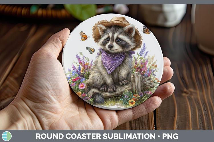 Raccoon Round Coaster Woodland Bandana Summer Sublimation Co