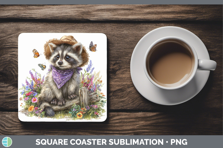 Raccoon Square Coaster Woodland Bandana Summer Sublimation C