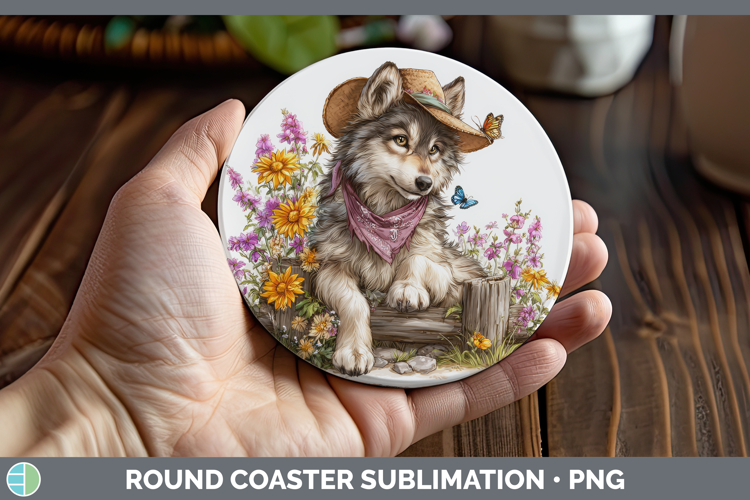 Wolf Round Coaster Woodland Bandana Summer Sublimation Coast