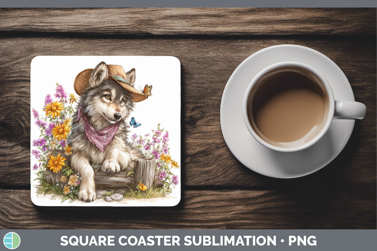 Wolf Square Coaster Woodland Bandana Summer Sublimation Coas