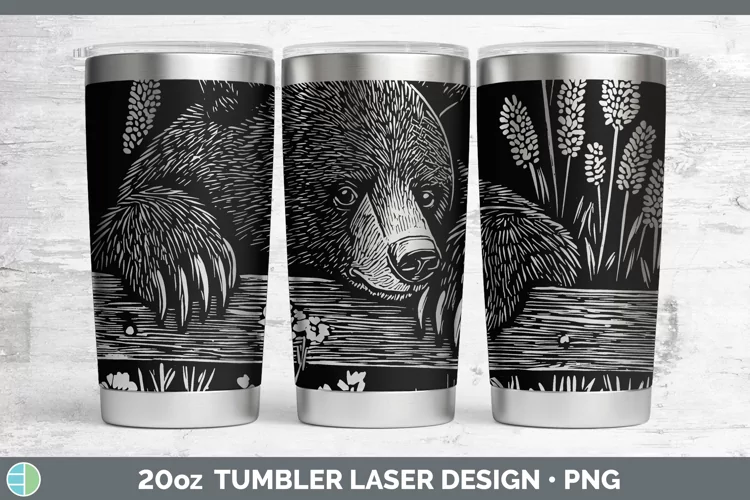 Woodland Black Bear Laser 20oz Tumbler Sublimation Tumbler D