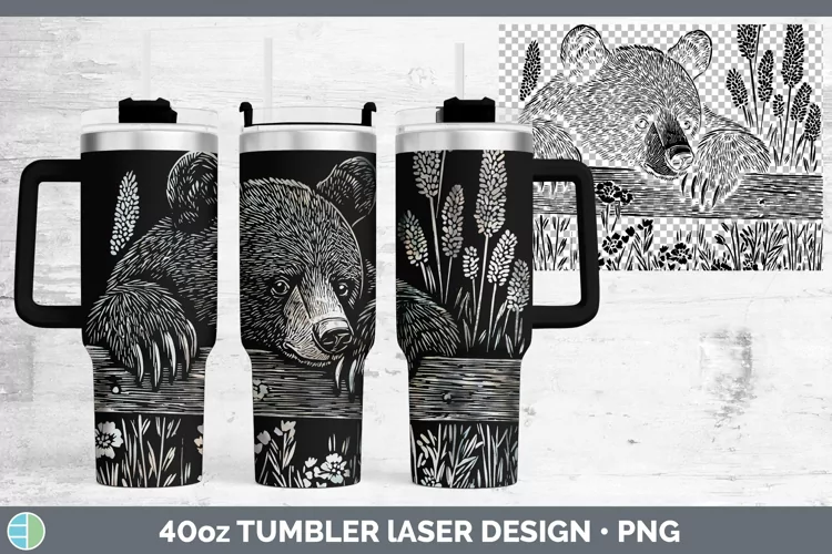 Woodland Black Bear Laser 40oz Tumbler Sublimation Tumbler D