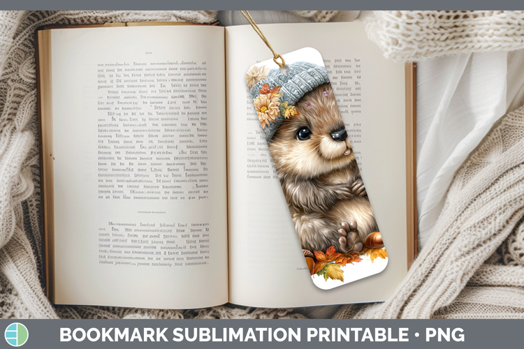 Woodland Boho Autumn Beaver Bookmark Sublimation Printable D