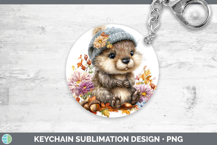 Woodland Boho Autumn Beaver Keychain Sublimation Keyring Des