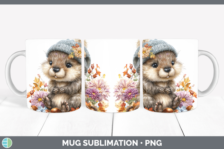 Woodland Boho Autumn Beaver Mug Wrap Sublimation Coffee Cup