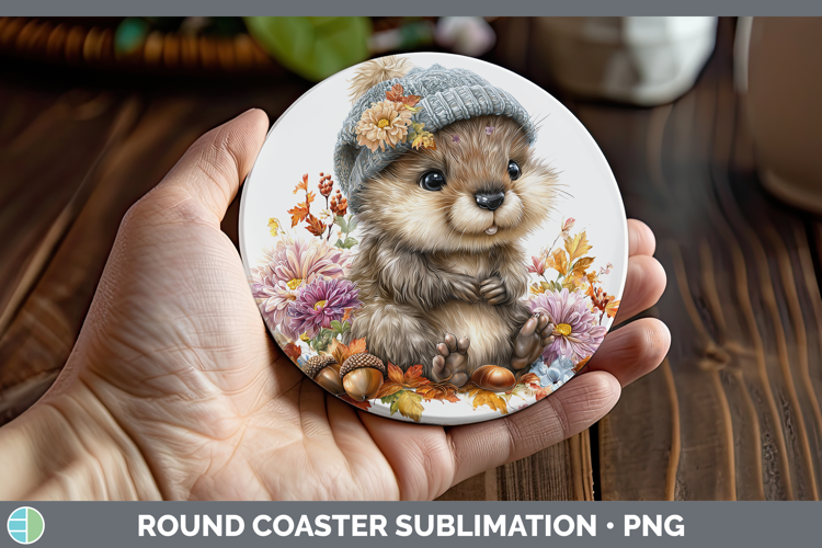 Woodland Boho Autumn Beaver Round Coaster Sublimation Coaste