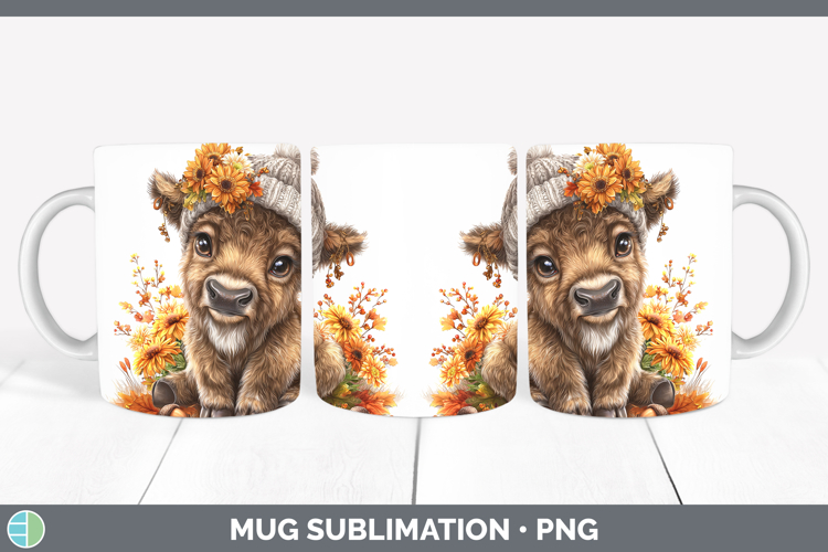 Woodland Boho Autumn Bison Mug Wrap Sublimation Coffee Cup D