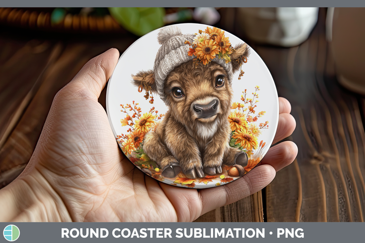 Woodland Boho Autumn Bison Round Coaster Sublimation Coaster