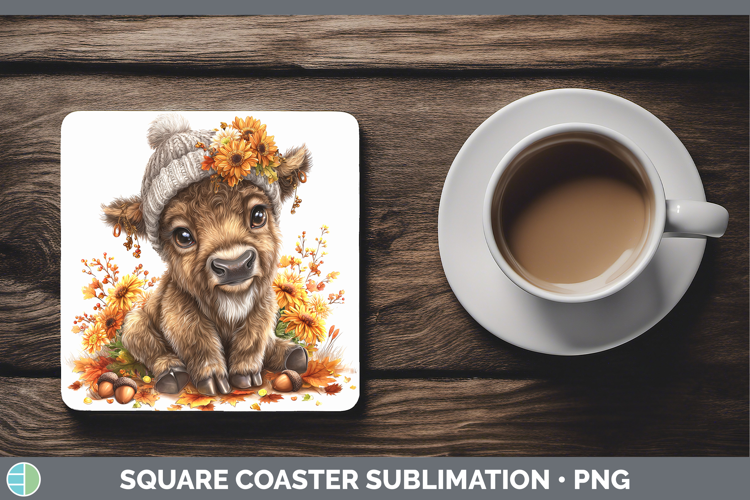 Woodland Boho Autumn Bison Square Coaster Sublimation Coaste