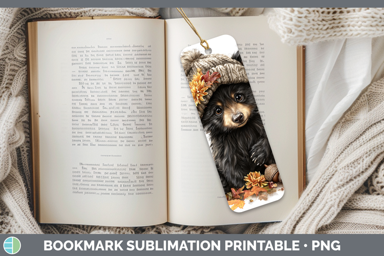 Woodland Boho Autumn Black Bear Bookmark Sublimation Printab