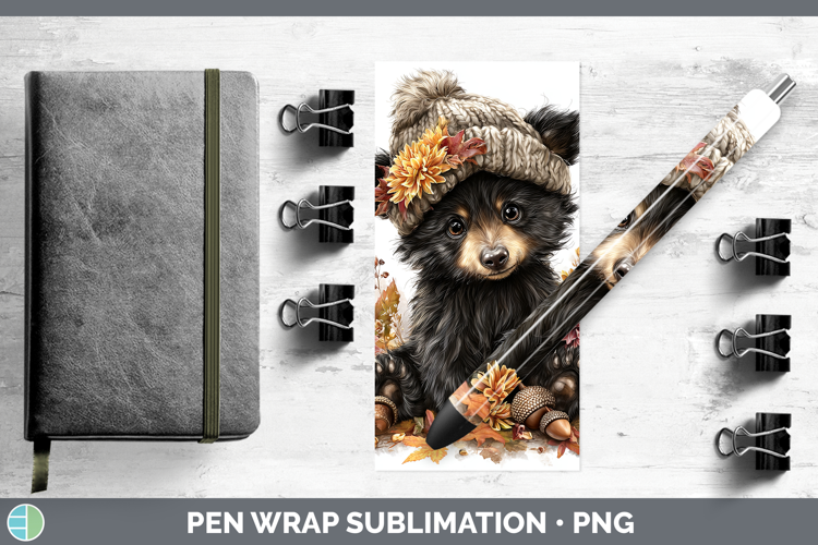 Woodland Boho Autumn Black Bear Pen Wrap Sublimation Pen Des