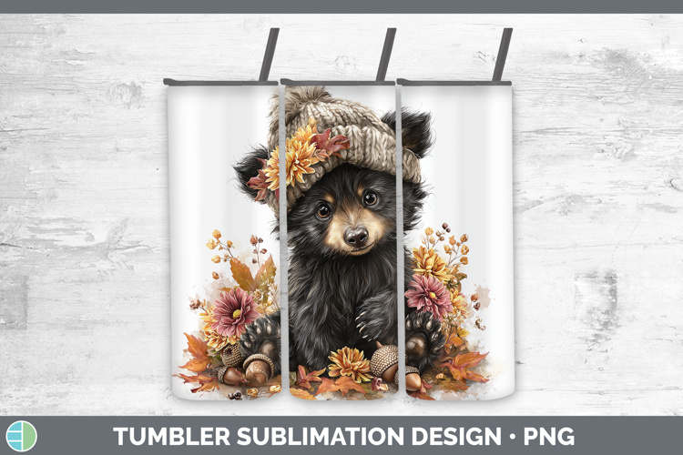 Woodland Boho Autumn Black Bear Tumbler Sublimation 20 oz Sk
