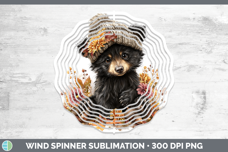 Woodland Boho Autumn Black Bear Wind Spinner Sublimation Spi