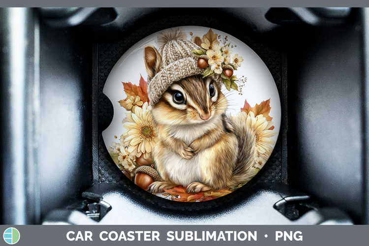 Woodland Boho Autumn Chipmunk Car Coaster Sublimation Desig