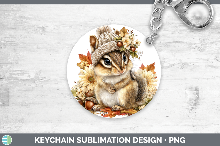 Woodland Boho Autumn Chipmunk Keychain Sublimation Keyring D