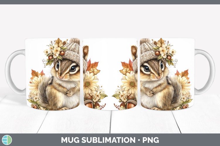 Woodland Boho Autumn Chipmunk Mug Wrap Sublimation Coffee Cu