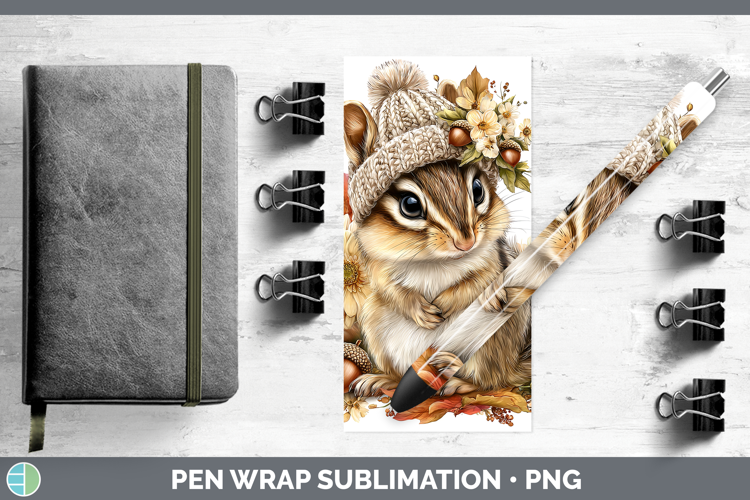 Woodland Boho Autumn Chipmunk Pen Wrap Sublimation Pen Desig