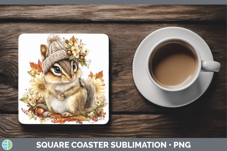 Woodland Boho Autumn Chipmunk Square Coaster Sublimation Coa