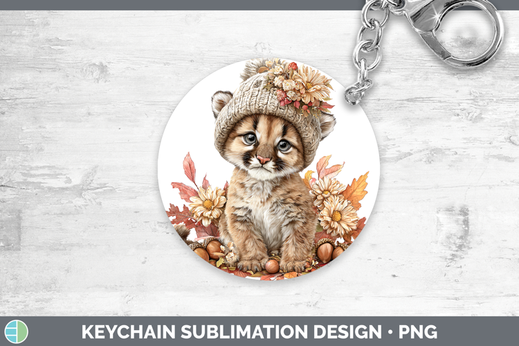 Woodland Boho Autumn Cougar Keychain Sublimation Keyring Des