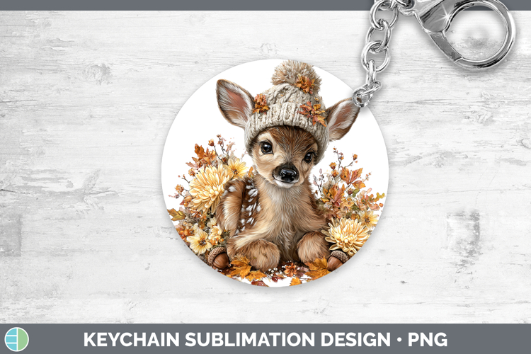 Woodland Boho Autumn Deer Keychain Sublimation Keyring Desig