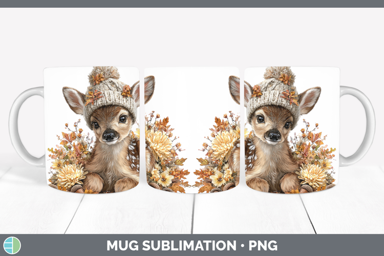 Woodland Boho Autumn Deer Mug Wrap Sublimation Coffee Cup De