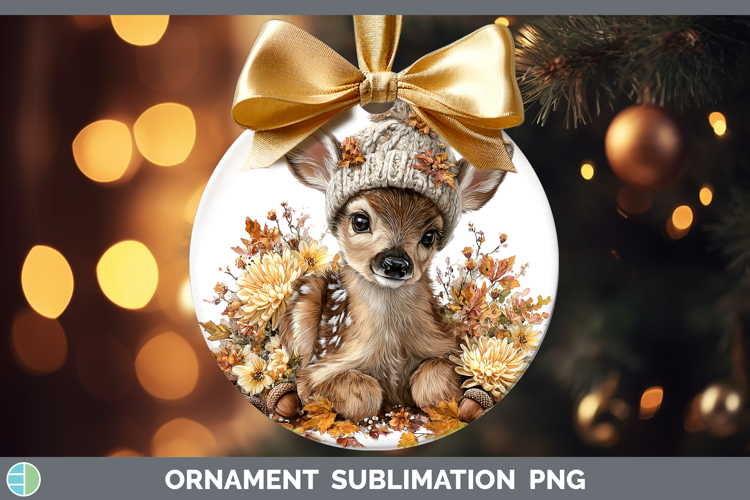 Woodland Boho Autumn Deer Ornament Sublimation Bauble Design