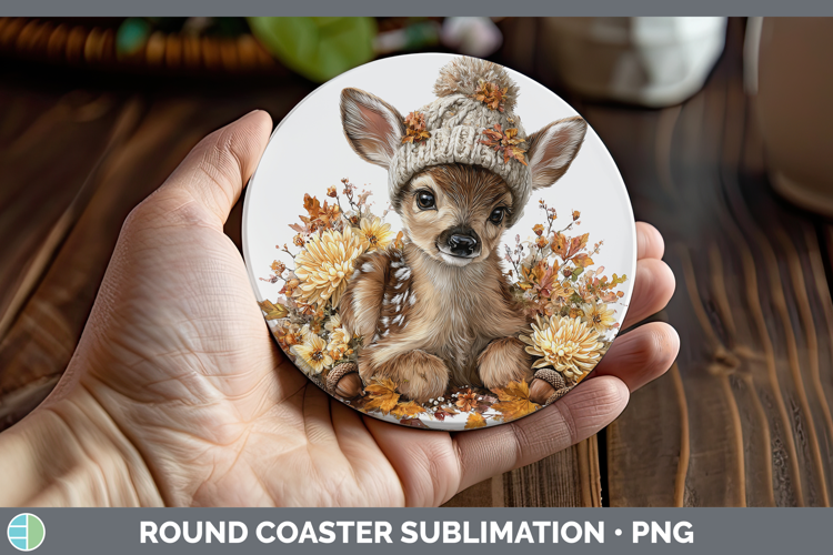 Woodland Boho Autumn Deer Round Coaster Sublimation Coaster