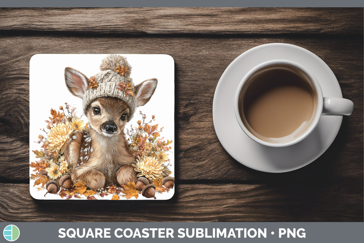 Woodland Boho Autumn Deer Square Coaster Sublimation Coaster