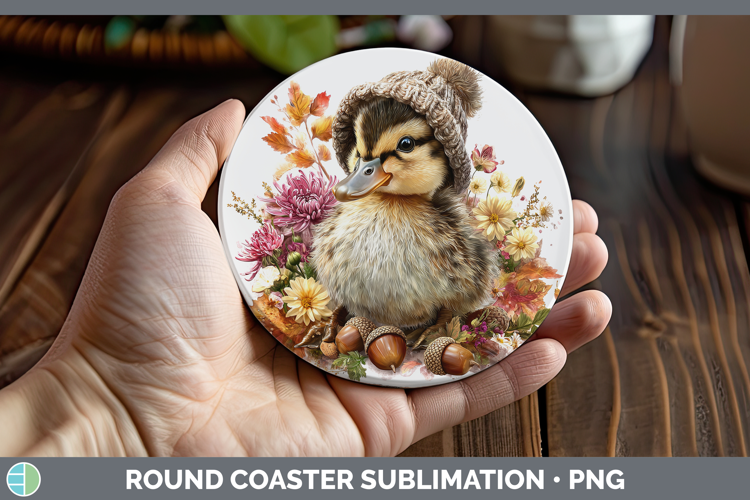 Woodland Boho Autumn Duck Round Coaster Sublimation Coaster