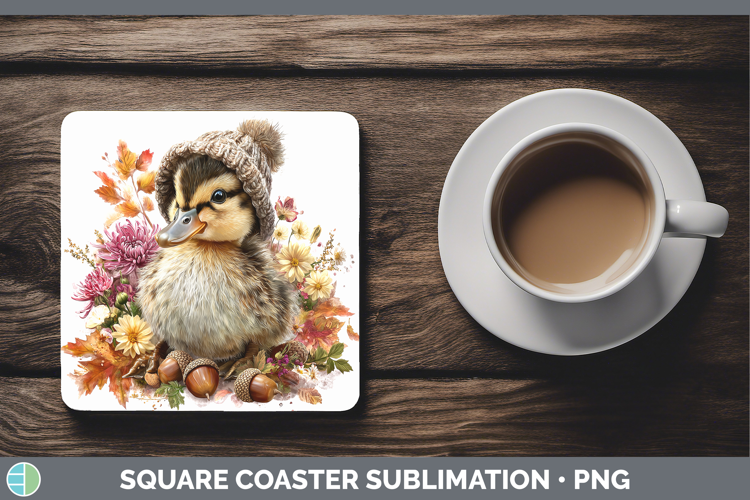 Woodland Boho Autumn Duck Square Coaster Sublimation Coaster