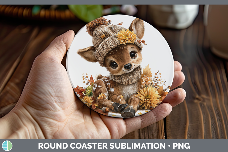 Woodland Boho Autumn Elk Round Coaster Sublimation Coaster D