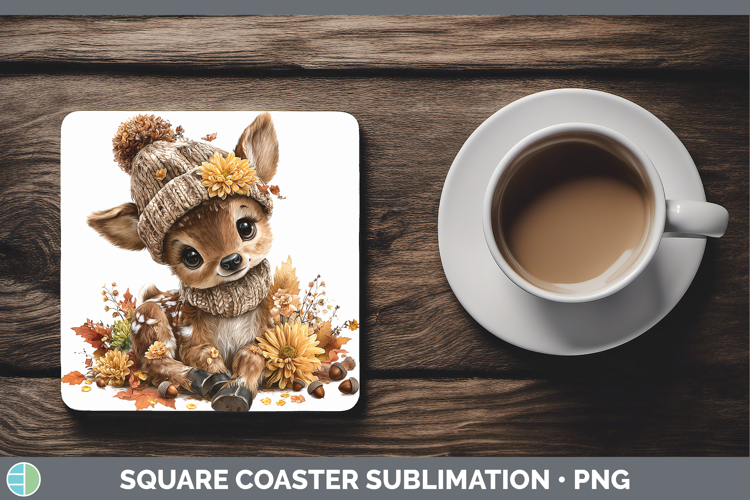 Woodland Boho Autumn Elk Square Coaster Sublimation Coaster
