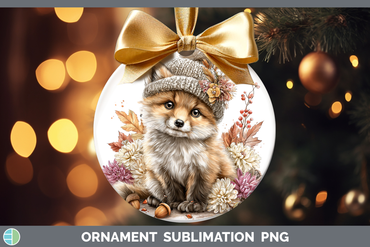 Woodland Boho Autumn Fox Ornament Sublimation Bauble Designs