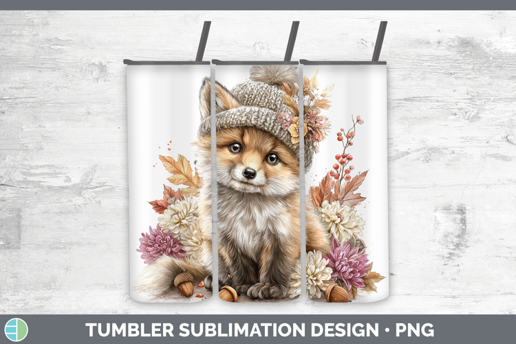 Woodland Boho Autumn Fox Tumbler Sublimation 20 oz Skinny Tu