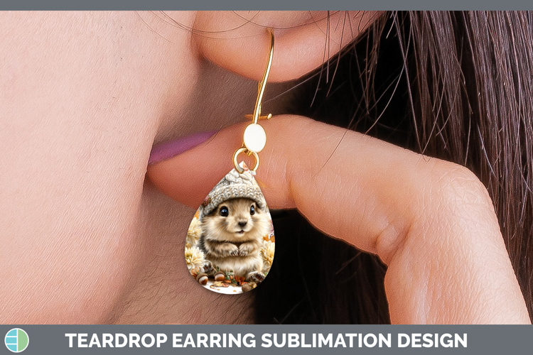 Woodland Boho Autumn Groundhog Teardrop Earrings Sublimation