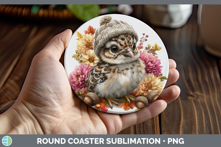 Woodland Boho Autumn Grouse Round Coaster Sublimation Coaste