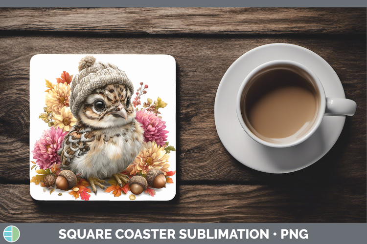Woodland Boho Autumn Grouse Square Coaster Sublimation Coast