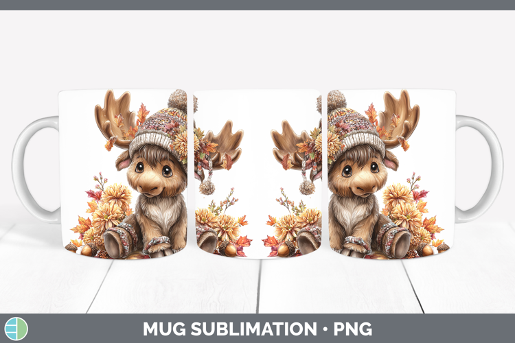 Woodland Boho Autumn Moose Mug Wrap Sublimation Coffee Cup D