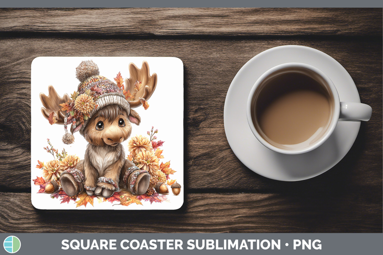 Woodland Boho Autumn Moose Square Coaster Sublimation Coaste