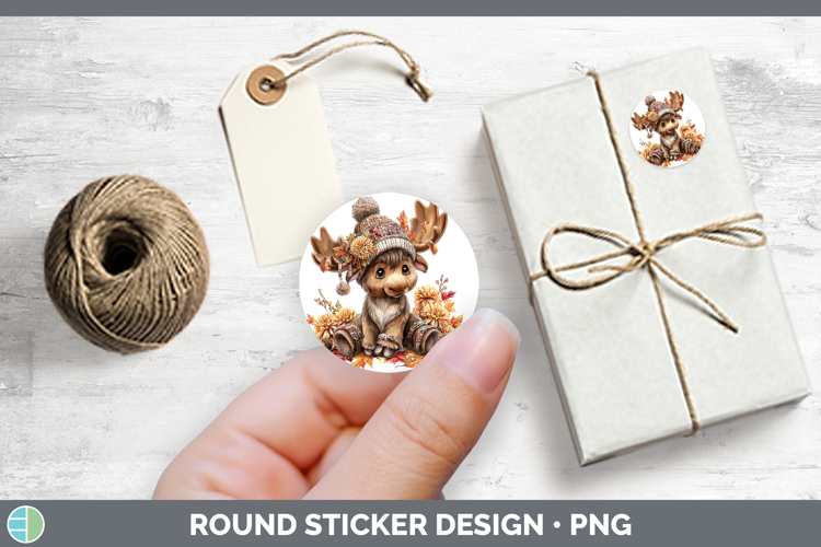 Woodland Boho Autumn Moose Stickers | Round Labels Designs