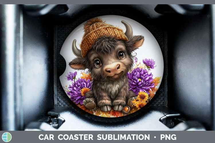 Woodland Boho Autumn Musk Ox Car Coaster Sublimation Design