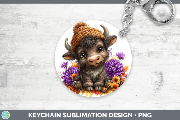 Woodland Boho Autumn Musk Ox Keychain Sublimation Keyring De