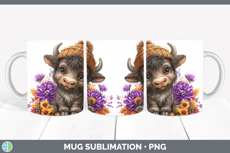 Woodland Boho Autumn Musk Ox Mug Wrap Sublimation Coffee Cup